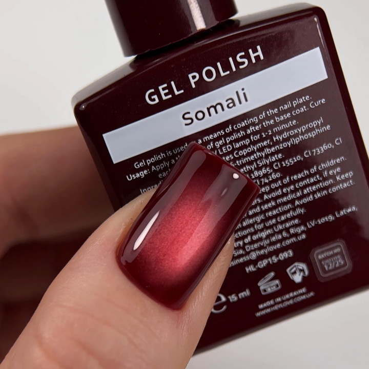 HEYLOVE. Cat's Eye Gel Polish, Somali, 15 ml, гель-лак "Котяче око", класичний червоний #4