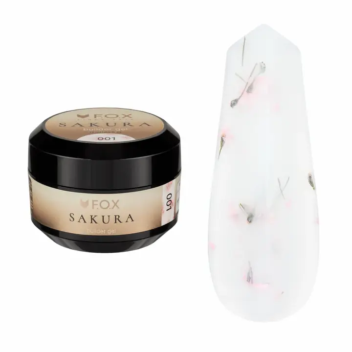 F.O.X. Sakura Builder Gel #001,15 ml. Dreiphasen-Builder-Gel für Nagelmodellage, mit Trockenblumen #1