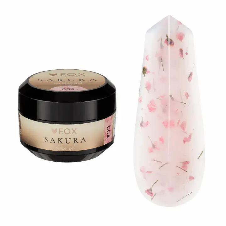F.O.X. Sakura Builder Gel #004,15 ml. Żel trójfazowy do modelowania paznokci, z suszonymi kwiatami #1