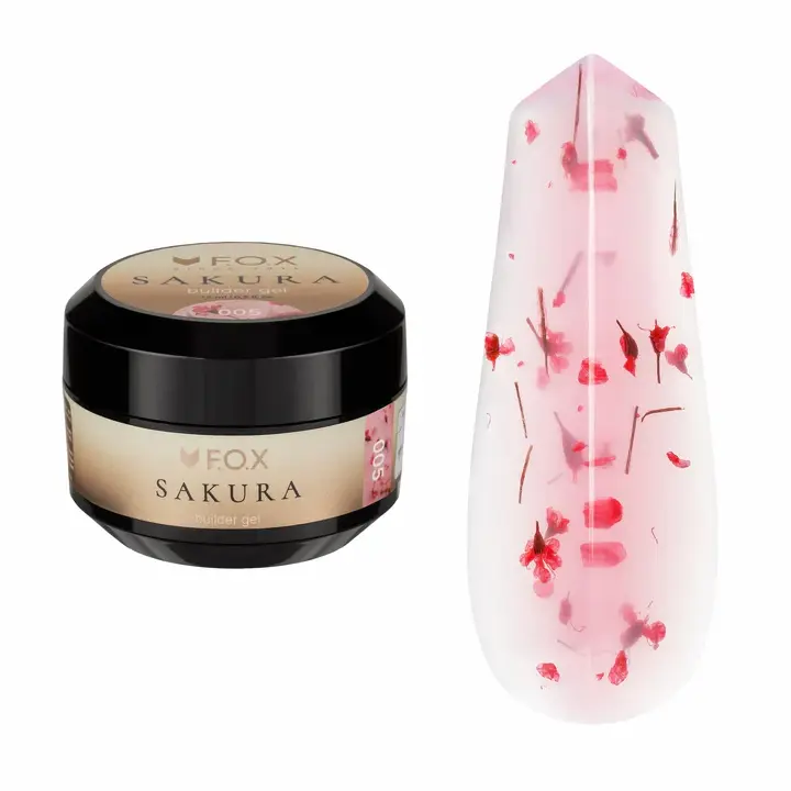 F.O.X. Sakura Builder Gel #005,15 ml. Żel trójfazowy do modelowania paznokci, z suszonymi kwiatami #1