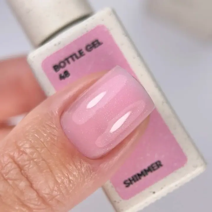 NOTD. Bottle Gel, shimmer, #48, 10 ml, надміцний гель для укріплення нігтів, рожевий зі сріблястим шиммером #4