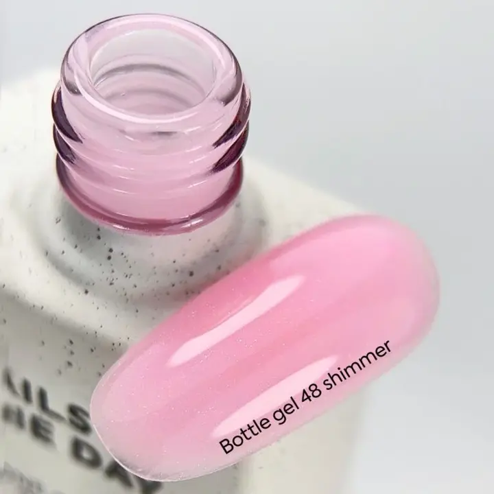NOTD. Bottle Gel, shimmer, #48, 10 ml, надміцний гель для укріплення нігтів, рожевий зі сріблястим шиммером #3