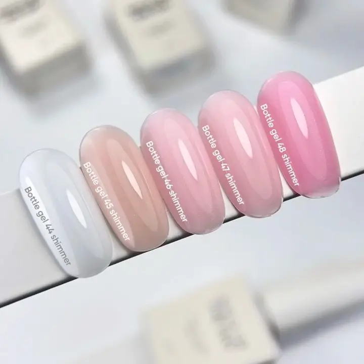 NOTD. Bottle Gel, shimmer, #45, 10 ml, надміцний гель для укріплення нігтів, молочно-бежевий зі сріблястим шиммером #5