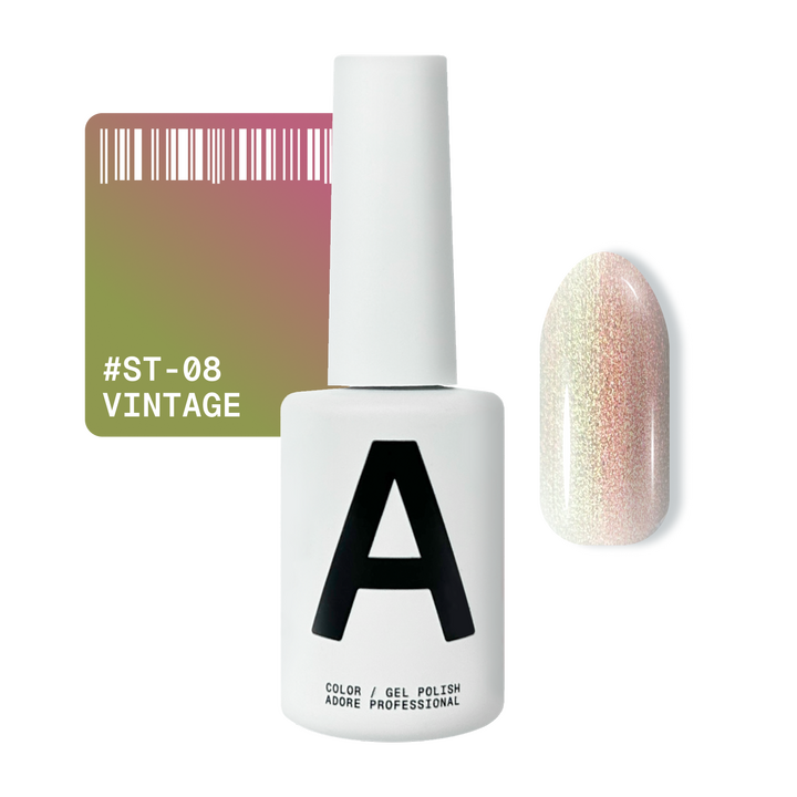ADORE. Cat's Eye Gel Polish, #ST-08, Vintage, 12 ml. Gel polish œil de chat nacré, or-olive #1