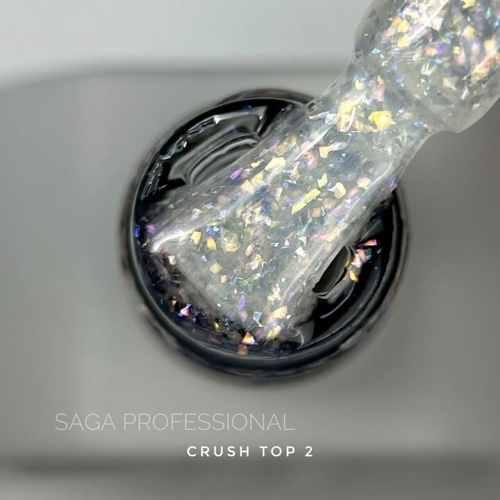 SAGA. Top CRUSH, #02, 10 ml. Топ з кольоровими блискітками #2