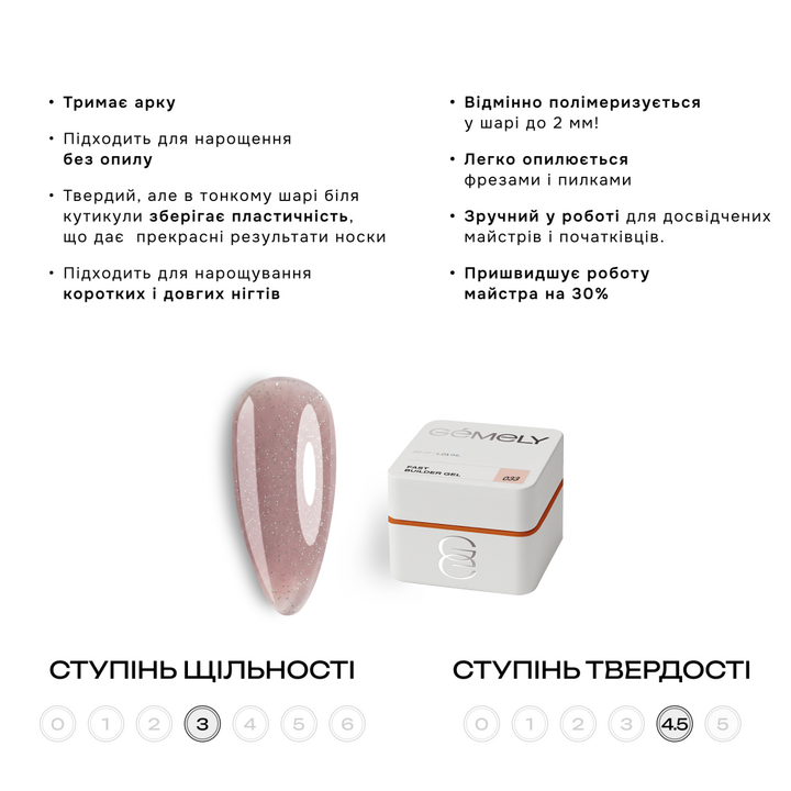 GÉMELY (ex GA&MA). Fast builder gel #033, 50 ml, твердий рідкий гель #3