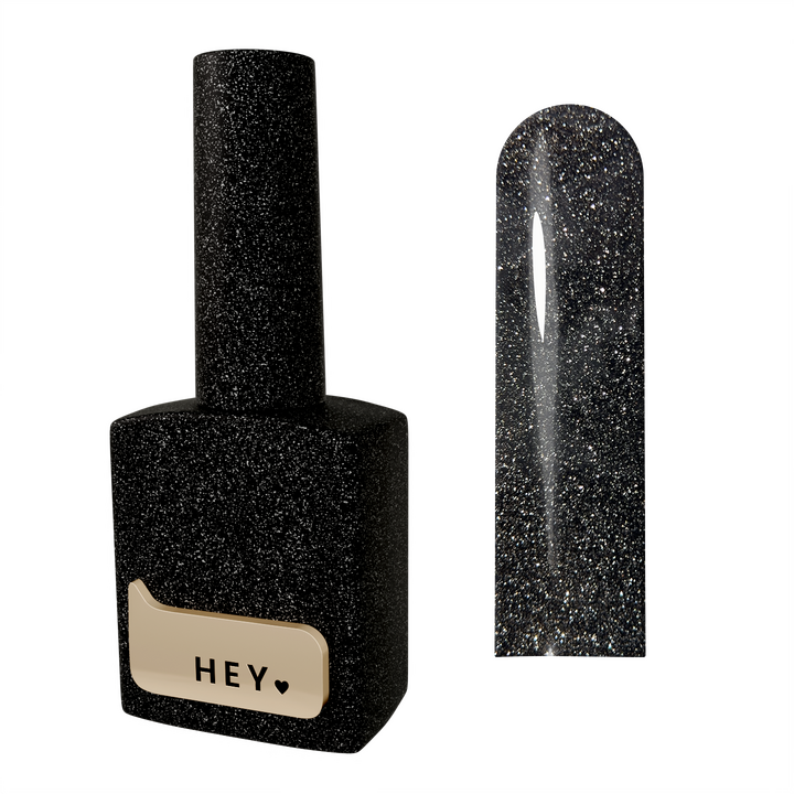 HEYLOVE. Reflective Gel Polish, POWERFUL, 15 ml, гель-лак, чорний зі срібними світловідбиваючими частинками #1