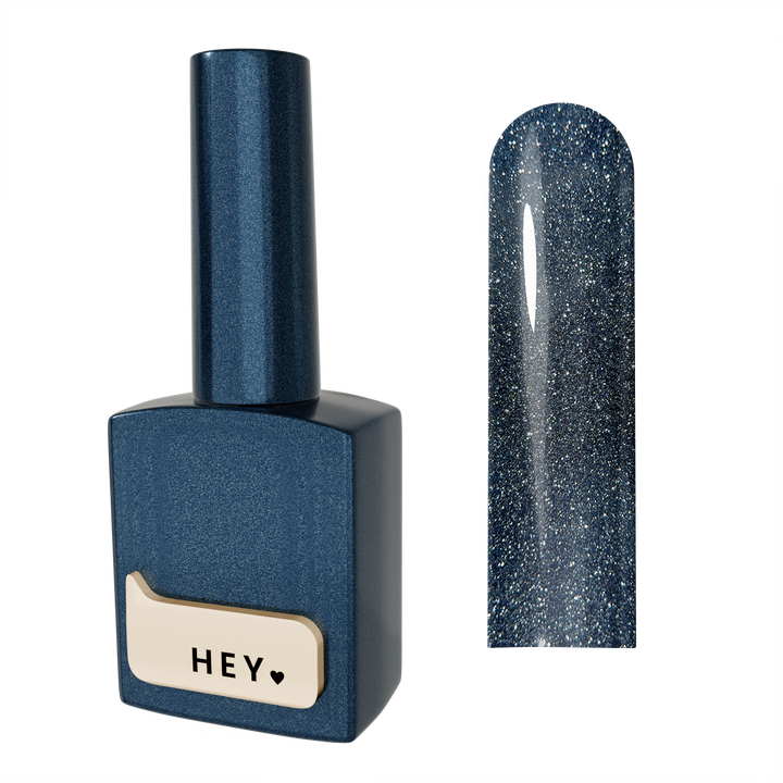 HEYLOVE. Reflective Gel Polish, GENTLE, 15 ml, гель-лак, темно-синій зі срібними світловідбиваючими частинками #1