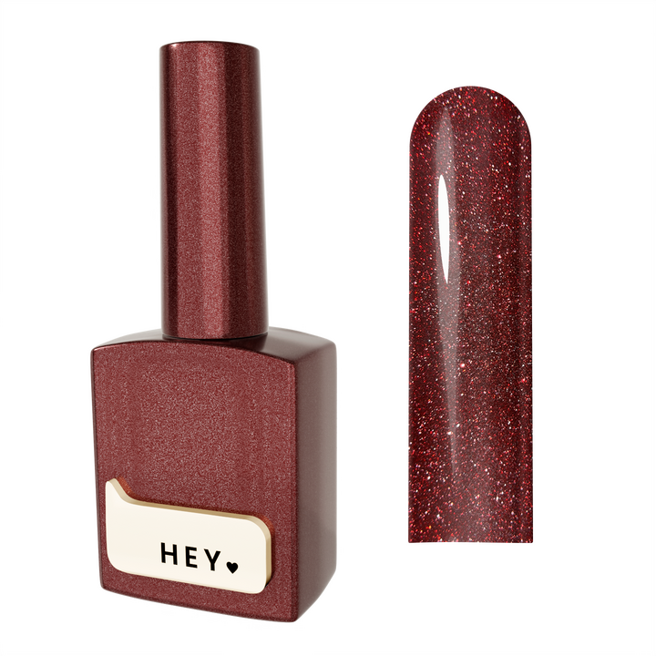 HEYLOVE. Reflective Gel Polish, AMBITIOUS, 15 ml, гель-лак, яскравий червоний зі срібними світловідбиваючими частинками #1