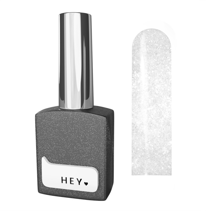 HEYLOVE. Silver Shimmer Top coat, 15 ml, Top con brillo plateado #1