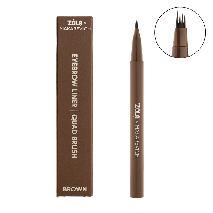 ZOLA x Makarevich. Eyebrow Liner, Quard Brush, Brown. Лайнер для брів з квадро-пензлем, коричневий #1