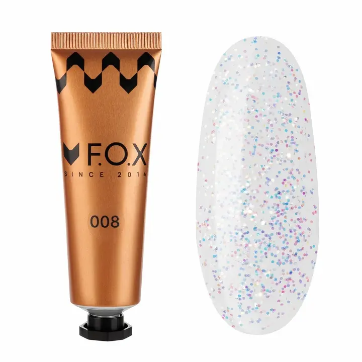 F.O.X. Poly gel Nano, #008, 30 ml. Надміцний полігель для моделювання з блискітками #1