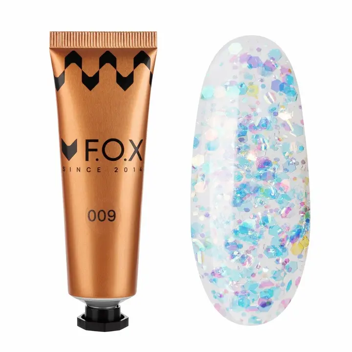 F.O.X. Poly gel Nano, #009, 30 ml. Надміцний полігель для моделювання з блискітками #1