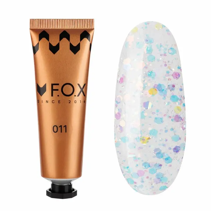 F.O.X. Poly gel Nano, #011, 30 ml. Надміцний полігель для моделювання з блискітками #1