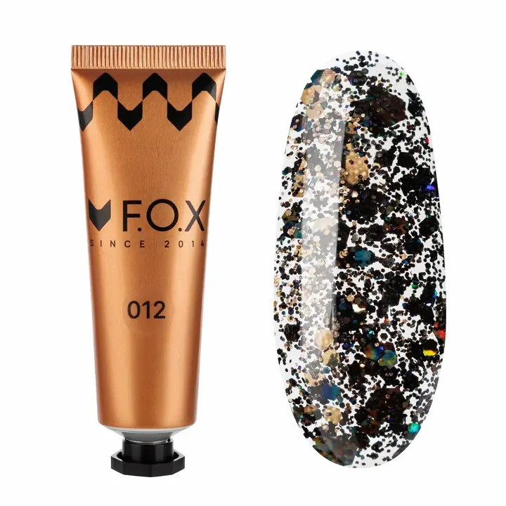 F.O.X. Poly gel Nano, #012, 30 ml. Надміцний полігель для моделювання з блискітками #1
