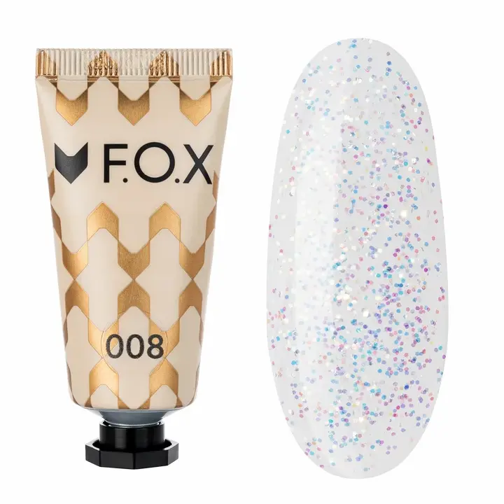 F.O.X. Poly gel Nano, #008, 15 ml. Надміцний полігель для моделювання з блискітками #1