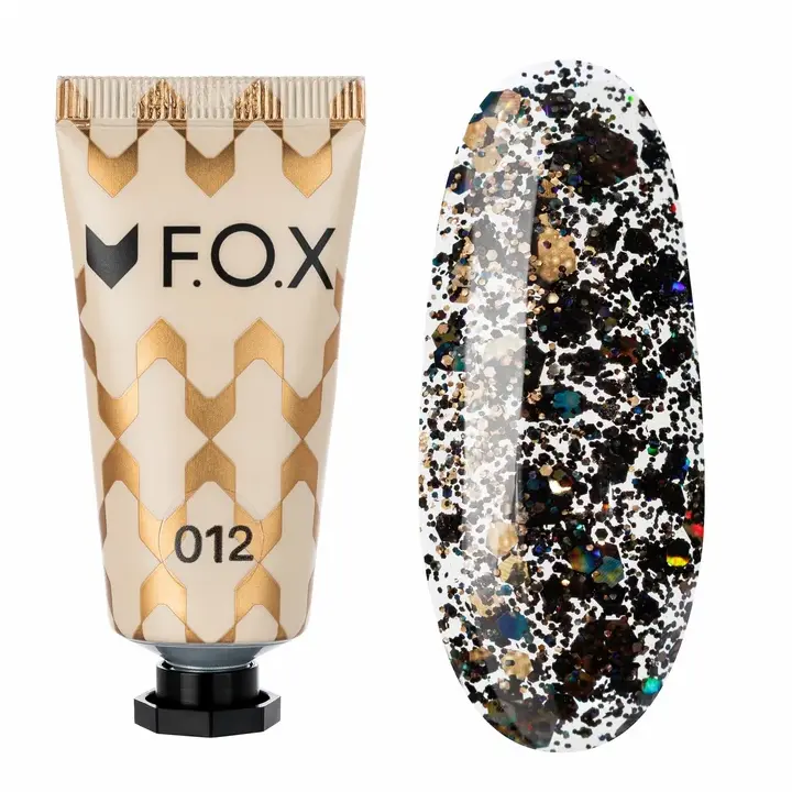 F.O.X. Poly gel Nano, #012, 15 ml. Надміцний полігель для моделювання з блискітками #1