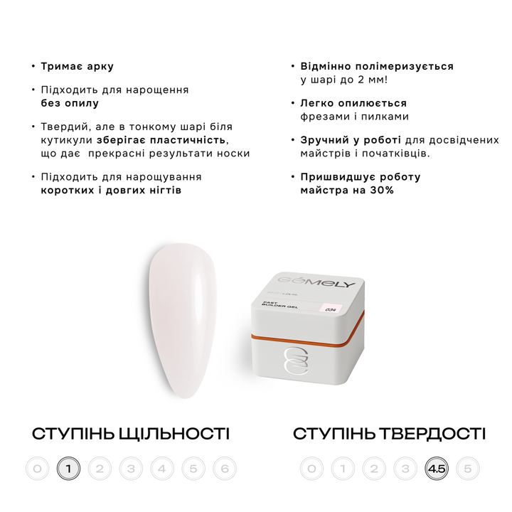 GÉMELY (ex GA&MA). Fast builder gel #034, 30 ml, твердий рідкий гель #2
