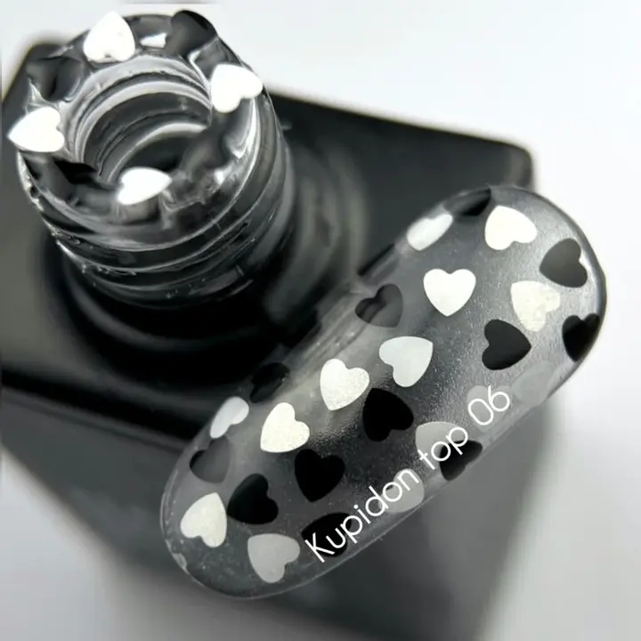 NOTD. "Kupidon" Top #06, 10 ml, топ з чорними та білими сердечками #2
