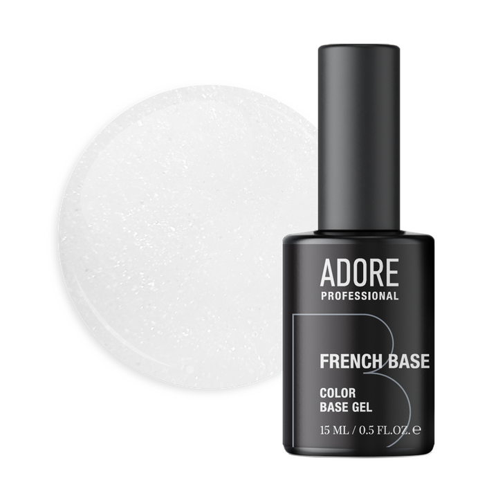ADORE. French Base, №26, Salt, 15 ml. Камуфлююча база, молочна з шимером — Adore Professional, NAILSMADE