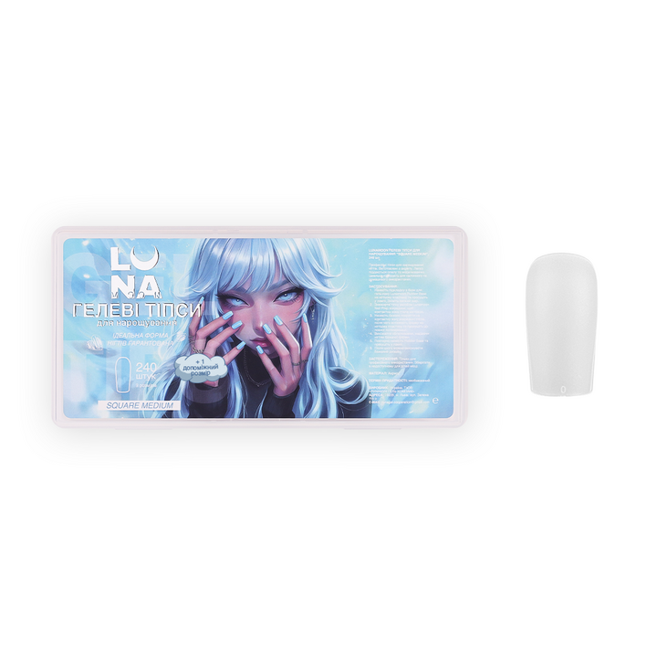 LUNAmoon. Gel Tips, Square MEDIUM, 240 шт, гелеві тіпси, квадрат MEDIUM — LUNAmoon Допоміжні матеріали / Інструмент Additional materials / Tools, NAILSMADE