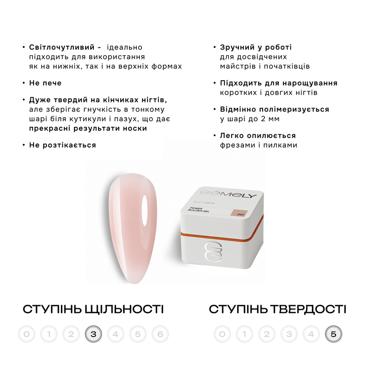 GÉMELY (ex GA&MA). Power builder gel #043, 15 ml, твердий гель — Ga&Ma, NAILSMADE