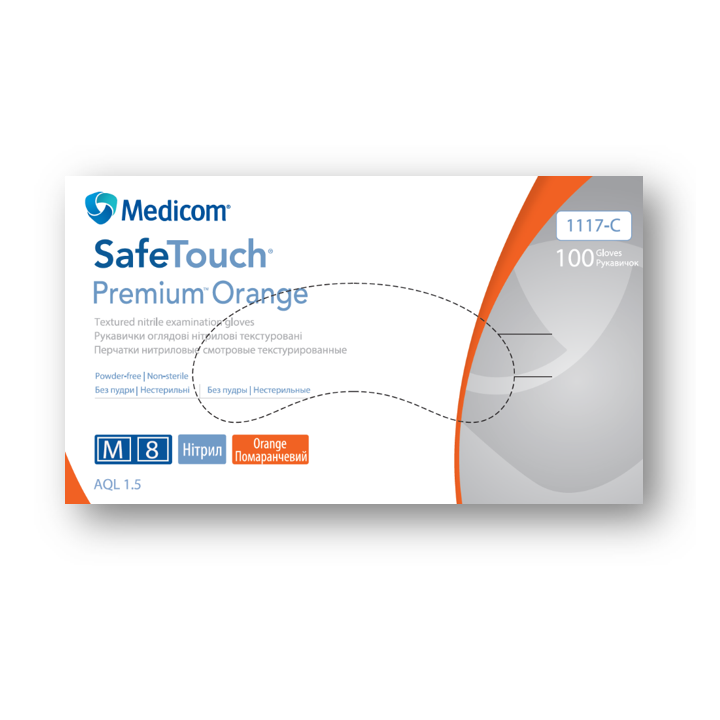 Medicom. Рукавички нітрилові неопудрені, SafeTouch Advanced, 5 g, M, 100 шт, помаранчеві — Medicom, NAILSMADE