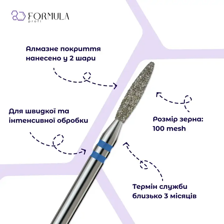 Formula Profi. Фреза алмазна "ПОЛУМ'Я" синя, Ø 2.1 mm, безпечна — Formula Profi, NAILSMADE