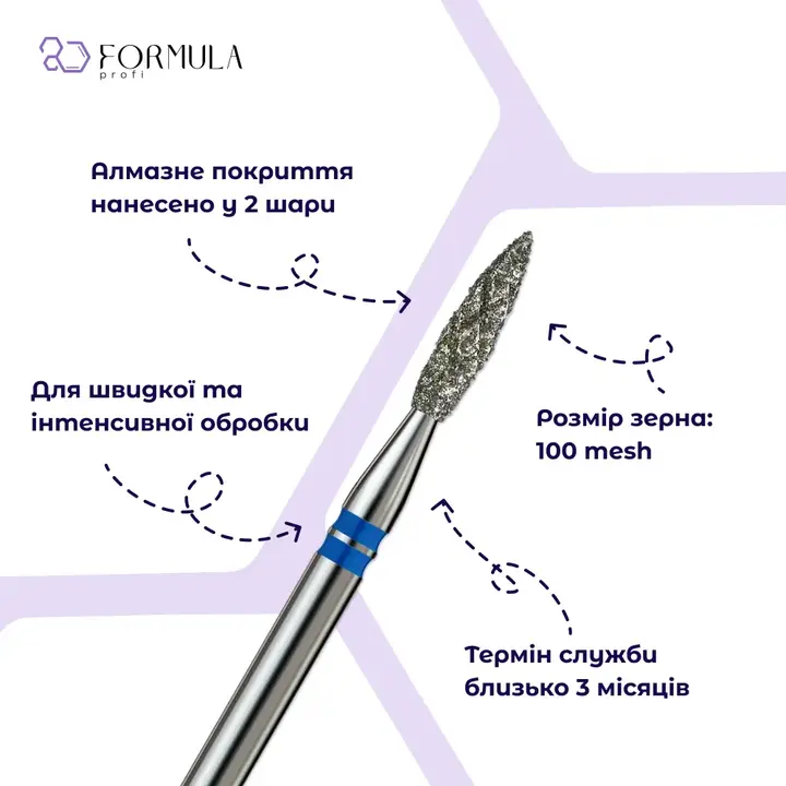 Formula Profi. Diamantová fréza X-Cool "PLAMEN" modrá, Ø 2.1 mm, ostrá — Formula Profi, NAILSMADE