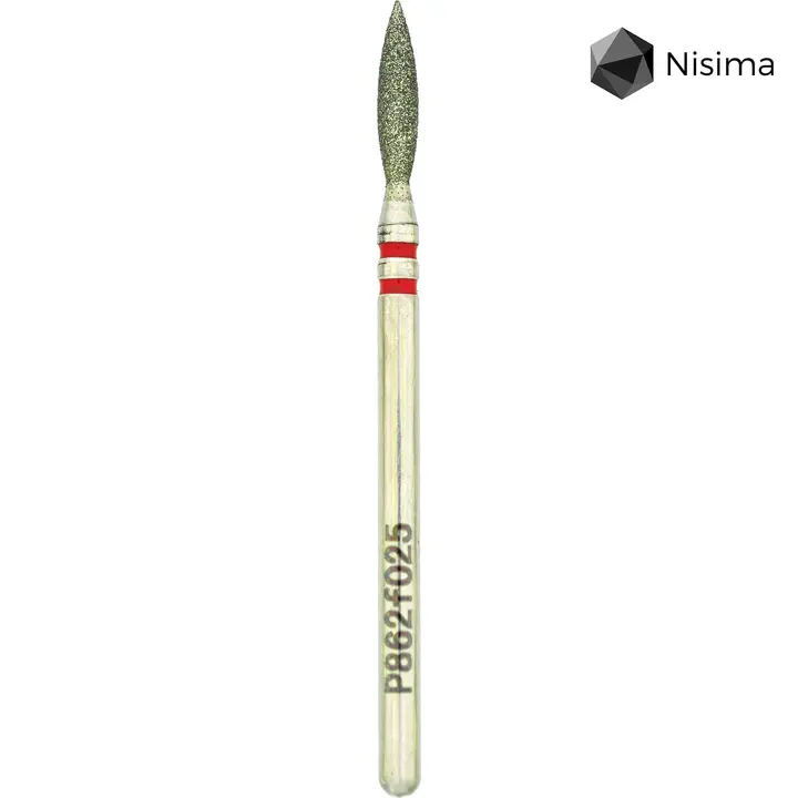 Nisima. Фреза алмазна "ПОЛУМ'Я" червона, Ø 2.5 mm, гостра, P862f025 — Nisima, NAILSMADE