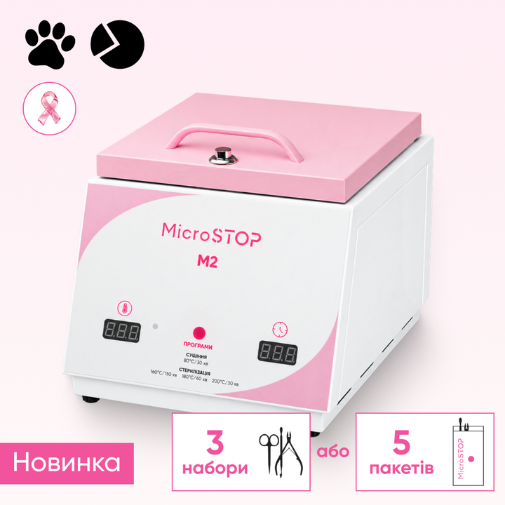MicroSTOP. Hot air Sterilizer М2, Rose, Стерилізатор повітряний М2, на 5 наборів інструменів, рожевий — MicroSTOP, NAILSMADE