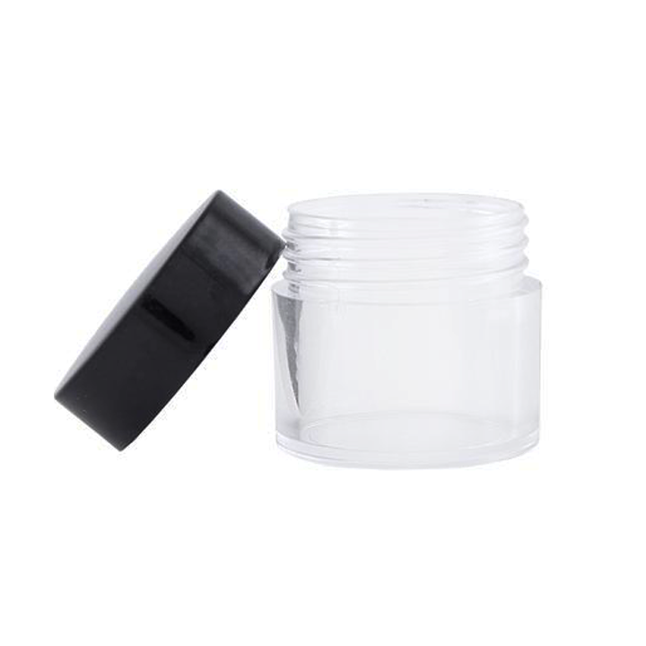 Frasco de plástico, 30 g, transparente con tapa negra #2