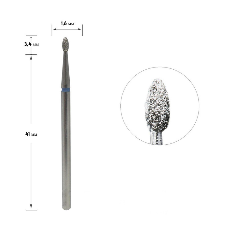 STALEKS Фреза алмазна "ПОЧКА ЗАОКРУГЛЕНА" синя, Ø 1.6 mm #2