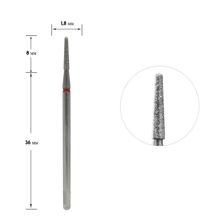 STALEKS Фреза алмазна "КОНУС УСІЧЕНИЙ" червона, Ø 1.8 mm #2