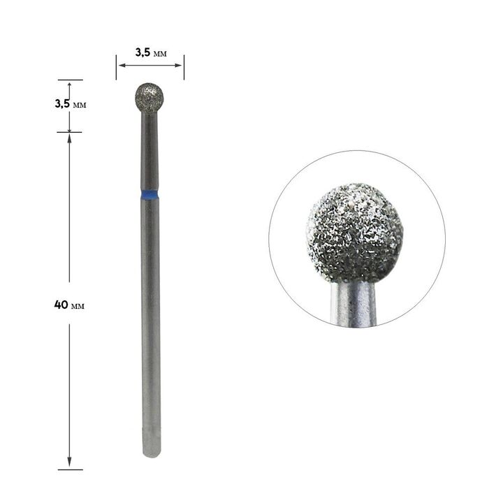 STALEKS. Фреза алмазна "КУЛЯ" синя, Ø 3.5 mm #2
