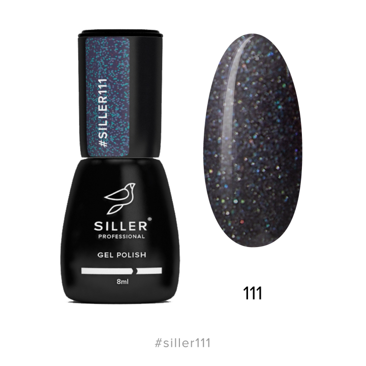 SILLER Gel Polish №111 BLACK with SHIMMER, чорний з шимером, 8 ml, гель-лак #1