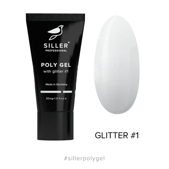 SILLER Polygel with Glitter №1, 30 ml, Моделюючий полігель з глітером #1