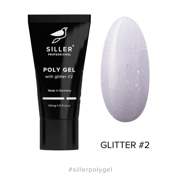 SILLER Polygel with Glitter №2, 30 ml, Моделюючий полігель з глітером #2