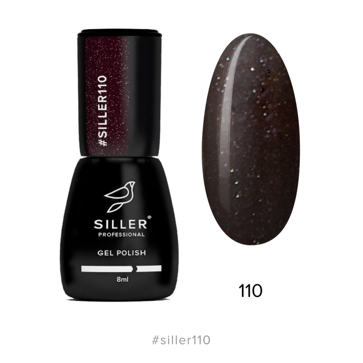SILLER Gel Polish №110 DARK BURGUNDY with SHIMMER, темно-бордовий з шимером, 8 ml, гель-лак #1