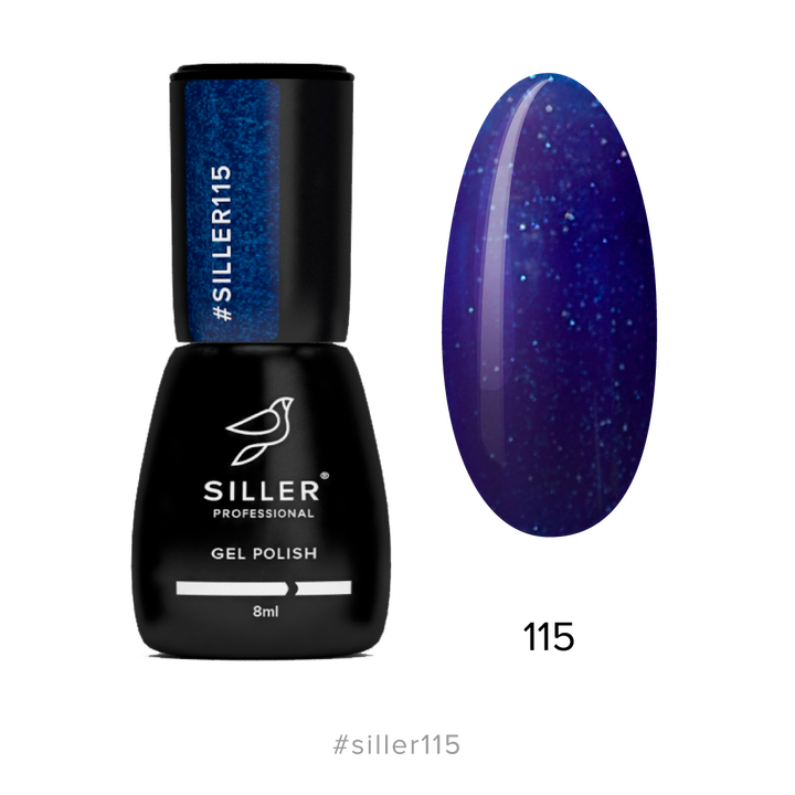 SILLER Gel Polish №115 BLUE with SHIMMER, синій з шимером, 8 ml, гель-лак #1