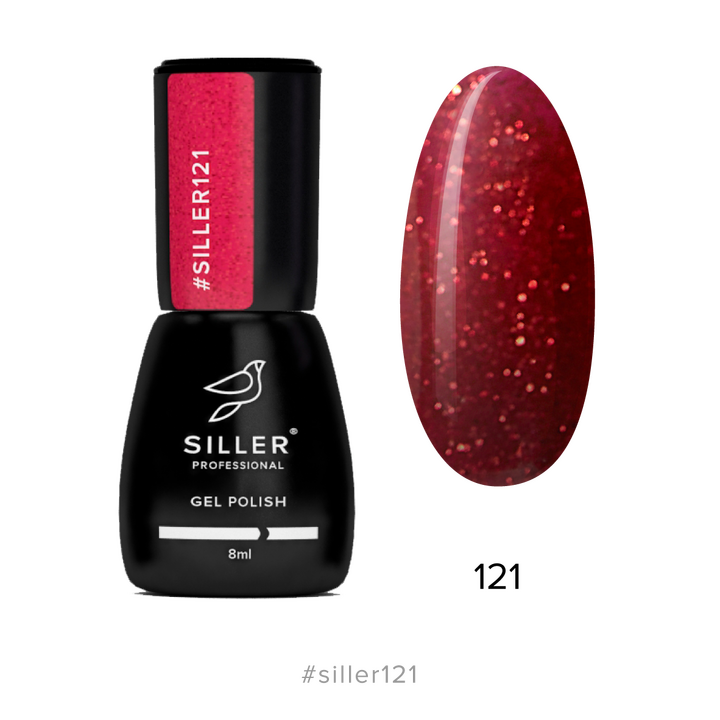 SILLER Gel Polish №121 RICH RED with SHIMMER, насичений червоний з шимером, 8 ml, гель-лак #1