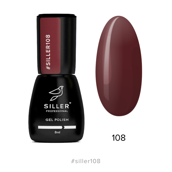 SILLER Gel Polish №108 DARK BURGUNDY, темно-бордовий, 8 ml, гель-лак #1