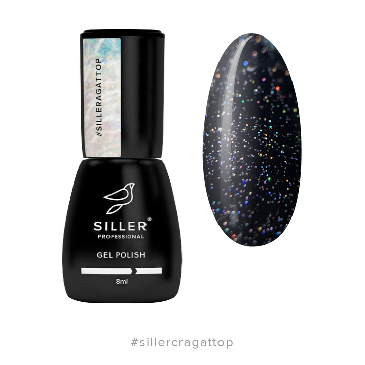 SILLER Top No Wipe, AGAT, 8 ml, Топ з голографічними блискітками #1