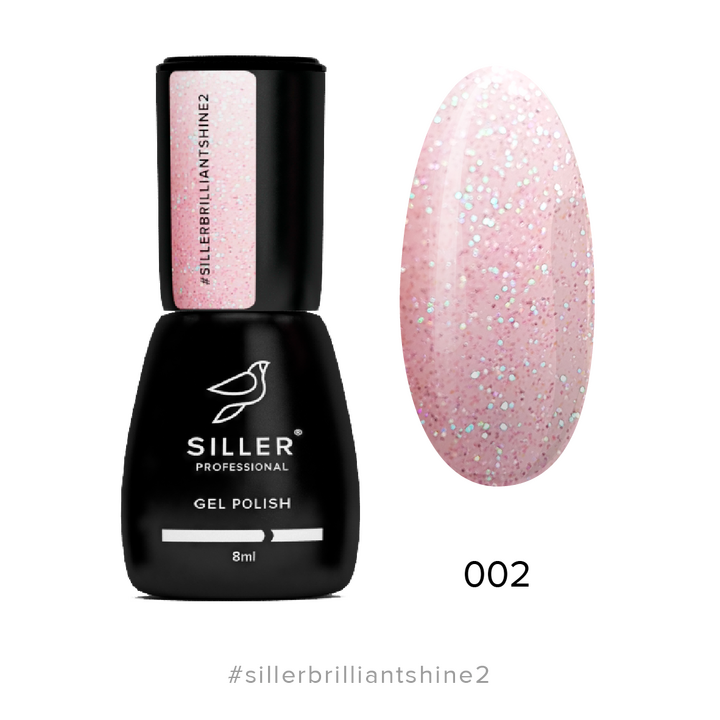 SILLER Gel Polish Brilliant Shine №2, ніжно-рожевий з глітером, 8 ml, гель-лак #1