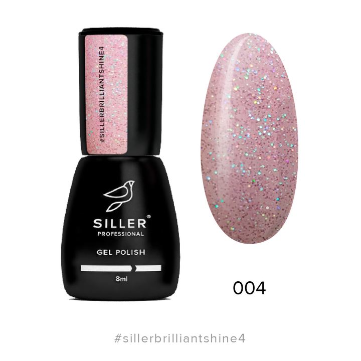 SILLER Gel Polish Brilliant Shine №4, рожевий бальзамін з глітером, 8 ml, гель-лак #1