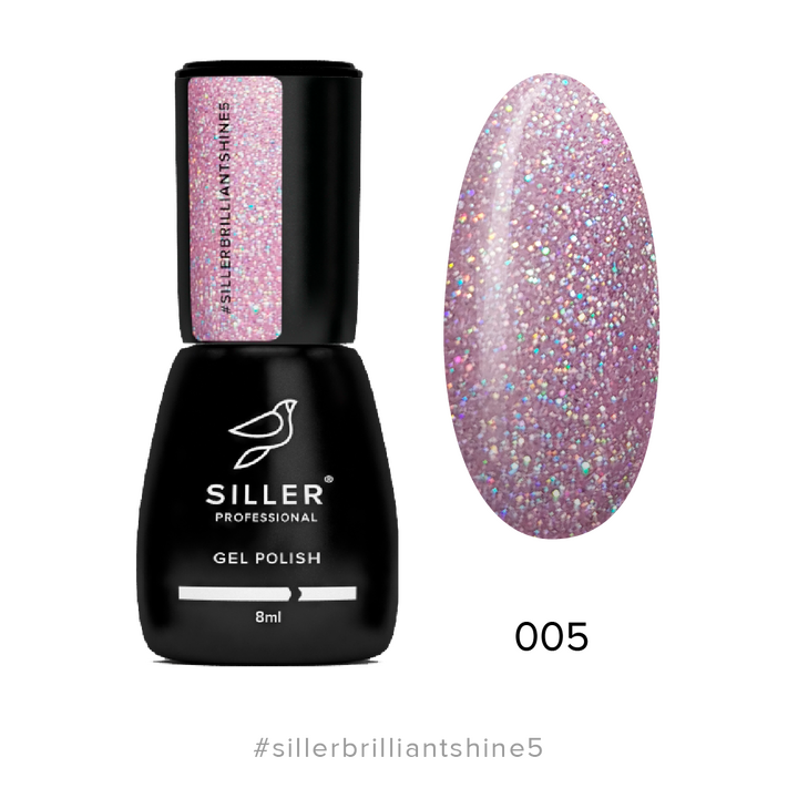 SILLER Gel Polish Brilliant Shine №5, бузковий з глітером, 8 ml, гель-лак #1