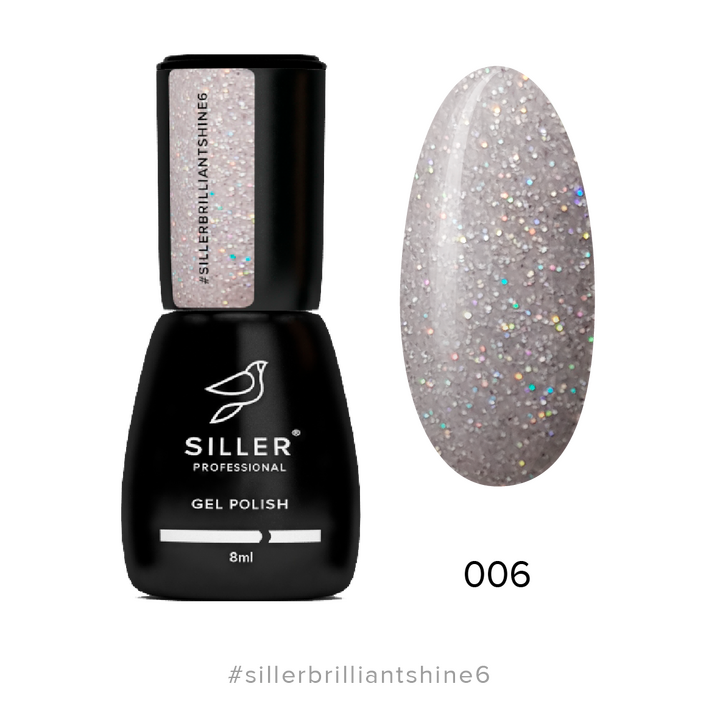 SILLER Gel Polish Brilliant Shine №6, срібний з глітером, 8 ml, гель-лак #1