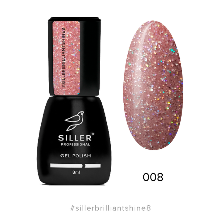 SILLER Gel Polish Brilliant Shine №8, припилений рожевий з глітером, 8 ml, гель-лак #1