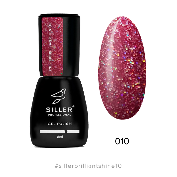 SILLER Gel Polish Brilliant Shine №10, бордовий з глітером, 8 ml, гель-лак #1