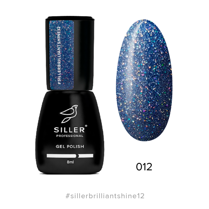 SILLER Gel Polish Brilliant Shine №12, припилений синій з глітером, 8 ml, гель-лак #1